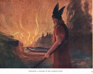 Instantanément, un jet de feu jaillit, illustration de The Stories of Wagner
