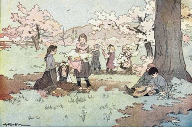 Enfants cueillant des fleurs des champs, dans Imagier de l