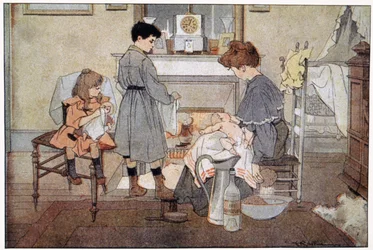 Le bain du bébé, vers 1930