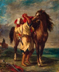 Un Marocain sellant son cheval, 1855