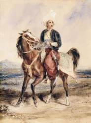 Un guerrier arabe à cheval dans un paysage