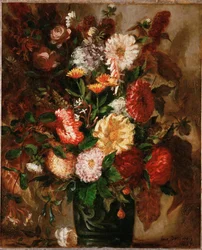 Fleurs dans un pot de terre (peinture sur toile)