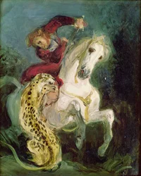 Jaguar attaquant un cavalier, vers 1855