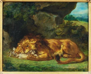 Lion devorant un lapin - a lion devouring a hare …
