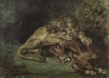 Lion dévorant un cheval, c. 1844