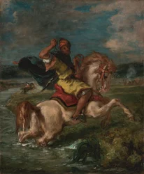 Cavalier marocain traversant un gué, c.1850