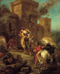 Rebecca enlevée par le Templier lors du sac du château de Frondeboeuf. Du livre « Ivanhoé » de Walter Scott