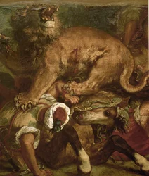 La chasse au lion (huile sur toile)