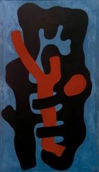Éléments sur fond bleu