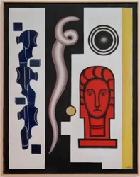 Composition avec tête rouge