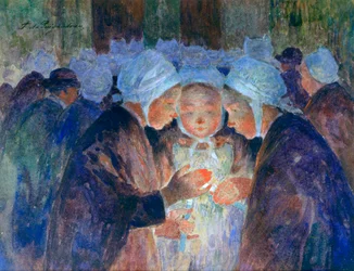 Jeunes gens de Bretagne avant une procession, vers 1884-1930
