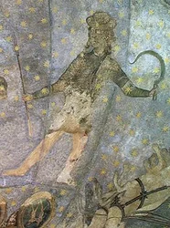 Un homme avec une faucille et une lance (détail)