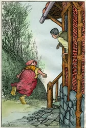 Illustration de Filiberto Scarpelli (1870-1933) pour la fable "Toniotta la stolta "" (Toniotta la foolta) tirée d