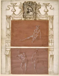 Un homme nu assis et deux nus masculins