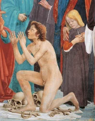 Fils de Théophile, détail de La Résurrection du fils de Théophile, par Tommaso Masaccio, fresque