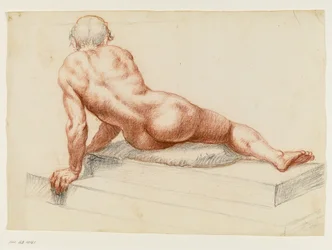 Nu masculin prostré tourné vers la gauche et vu de dos