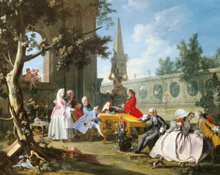 Concert dans le jardin par Filippo Falciatore, détail, Italie, vers 1750