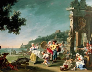 Tarantelle à Margellina, vers 1750, par Filippo Falciatore (actif 1737-1768)
