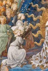 Anges tenant des lys, fleurs qui sont le symbole de la pureté, détail du Couronnement de la Vierge