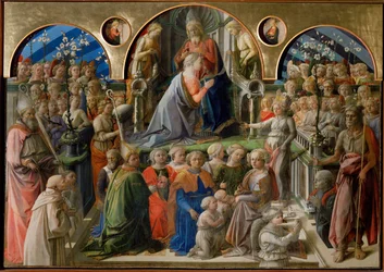 Couronnement de la Vierge. Deux tondi de part et d