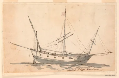 Dessin, un navire à voile, vers 1780