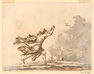 Dessin, Un jeune homme courant vers un feu, milieu du XVIIIe siècle