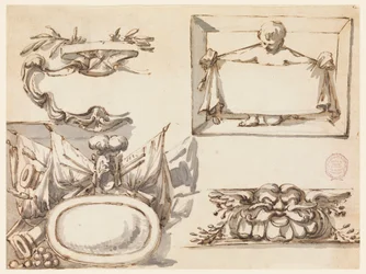 Dessin, Un écusson, un trophée, une étiquette, un motif décoratif pour une frise, 1750-75