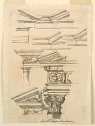 Dessin, Études pour les entablements et le fronton, vers 1770