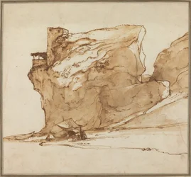 Paysage avec un grand rocher