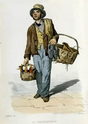 Petits métiers de la ville de Naples : le cenciauolo. Il ramassait de vieux tissus et vêtements qu