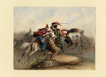 Chasseurs à cheval français de la Garde impériale en combat avec les cosaques russes, c. 1830