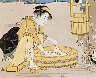 Femmes lavant dans la rivière, couverture par Firmin Gillot, Le Japon Artistique, documents d