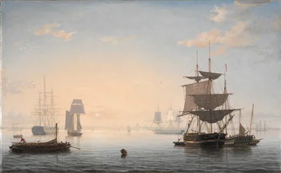 Port de Boston, avec la Ville au Loin