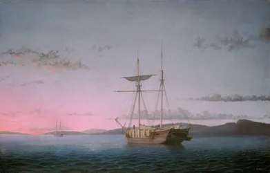 Goélettes de bois au crépuscule sur la baie de Penobscot