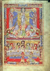 Transfiguration, la Dernière Cène, de la Bible de Floreffe, c.1156