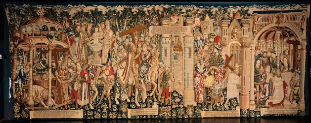 Cathédrale (La Seo, Catedral del Salvador de Zaragoza). Le musée de la tapisserie. Tapisserie flamande. La légende de la Sainte Croix. Vers 1450. 430x1120cm.