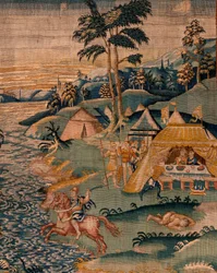 Tapisserie flamande. Camp militaire près de la rivière Granikos. Atelier d