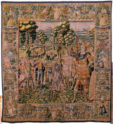 Tapisserie flamande. Série Histoire de Cyrus. Astyage reconnaît Cyrus. Anonyme, basé sur Michiel Coxcie. Atelier Anvers. Soie et laine. Vers 1590.