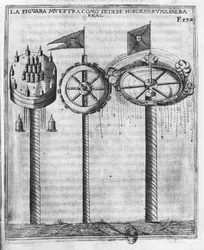 Comment tirer une salve royale, illustration de Tratado de Artilleria par Diego Ufano, Bruxelles, 1613