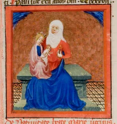 MS GEN 1111, f.169 Nativité de la Bienheureuse Vierge Marie, illustration de la Légende dorée par Jacques de Voragine, vers 1405-10