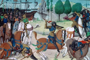 Ms 5089-90 La Bataille de Hastings, 14 octobre 1066, de la Chronique des Empereurs par David Aubert
