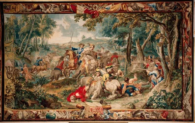 Château de Schleissheim. Tapisserie flamande. Atelier de Bruxelles Judocus De Vos. Design Lambert De Hondt. Embuscade