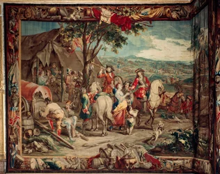 Château de Schleissheim. Tapisserie flamande. Atelier de Bruxelles Judocus De Vos. Design Lambert De Hondt. Campement