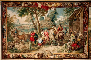 Palais (Schlossanlage Schleißheim). Tapisserie flamande. Atelier de Bruxelles Judocus De Vos. Design Lambert De Hondt. Pillage. 400x595cm. Laine et soie. Vers 1715 - 1724