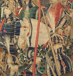 Musée Paroissial de Tapisseries de Pastrana. Tapisserie Flamande. Conquête de Tanger. Série Conquêtes du roi Alphonse I de Portugal. Tournai. Laine et soie