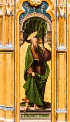Coffre-reliquaire, saint Jacques le Mineur tenant une massue