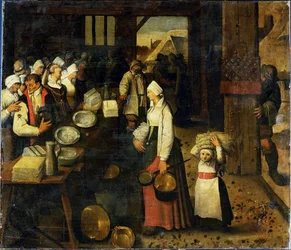 Les environs de Pieter Brueghel III : Un couple marié reçoit des cadeaux (peinture sur toile)