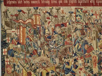 Tapisserie montrant les conquêtes du roi Alphonse V de Portugal, Tournai. (détail)