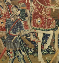 Tapisserie montrant les conquêtes du roi Alphonse V de Portugal, Tournai. Détail.