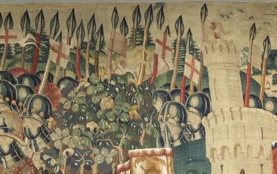 Tapisserie montrant les conquêtes du roi Alphonse V de Portugal, Tournai. Détail.
